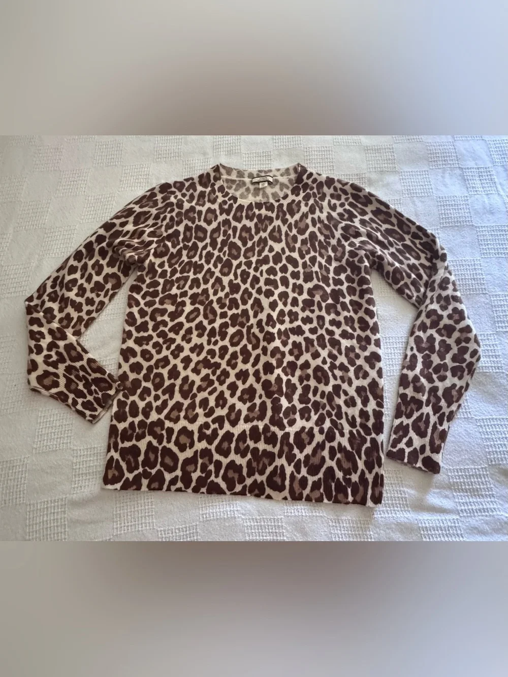 J. Crew Brown and White Leopard Print Crewneck Sweater
